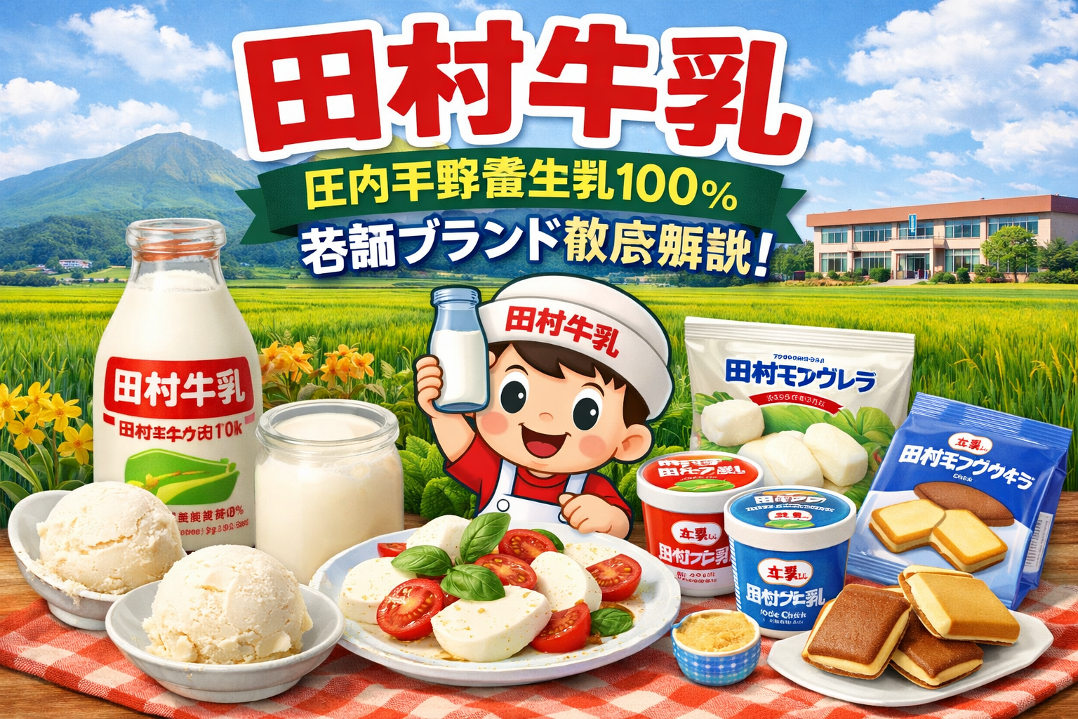 庄内平野産生乳100％の田村牛乳とミルクぼうやパッケージ、牛乳・アイス・チーズ・ラングドシャを紹介するアイキャッチ画像