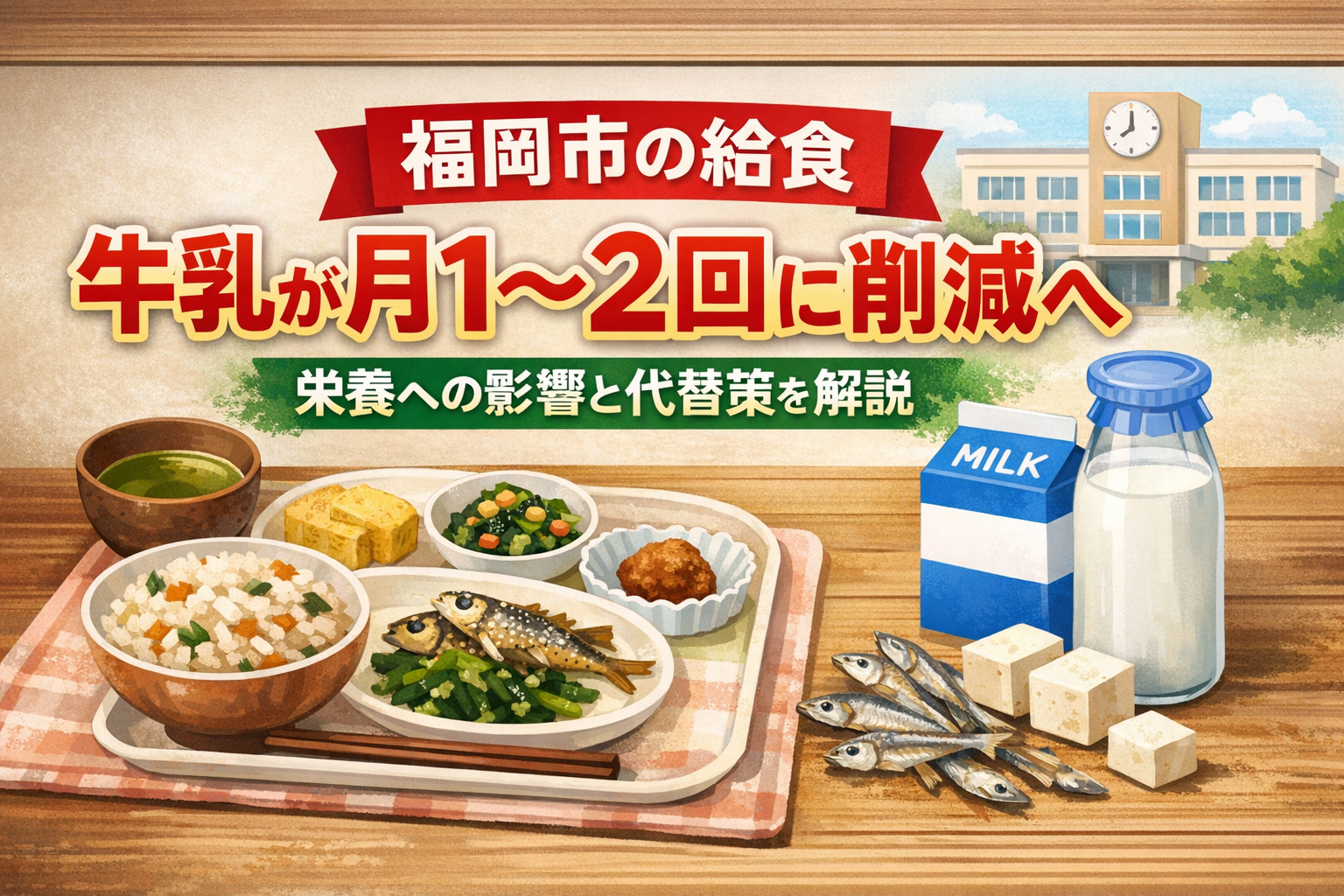 福岡市の学校給食で牛乳が月1〜2回に変更へ、2026年度実施と栄養への影響を解説
