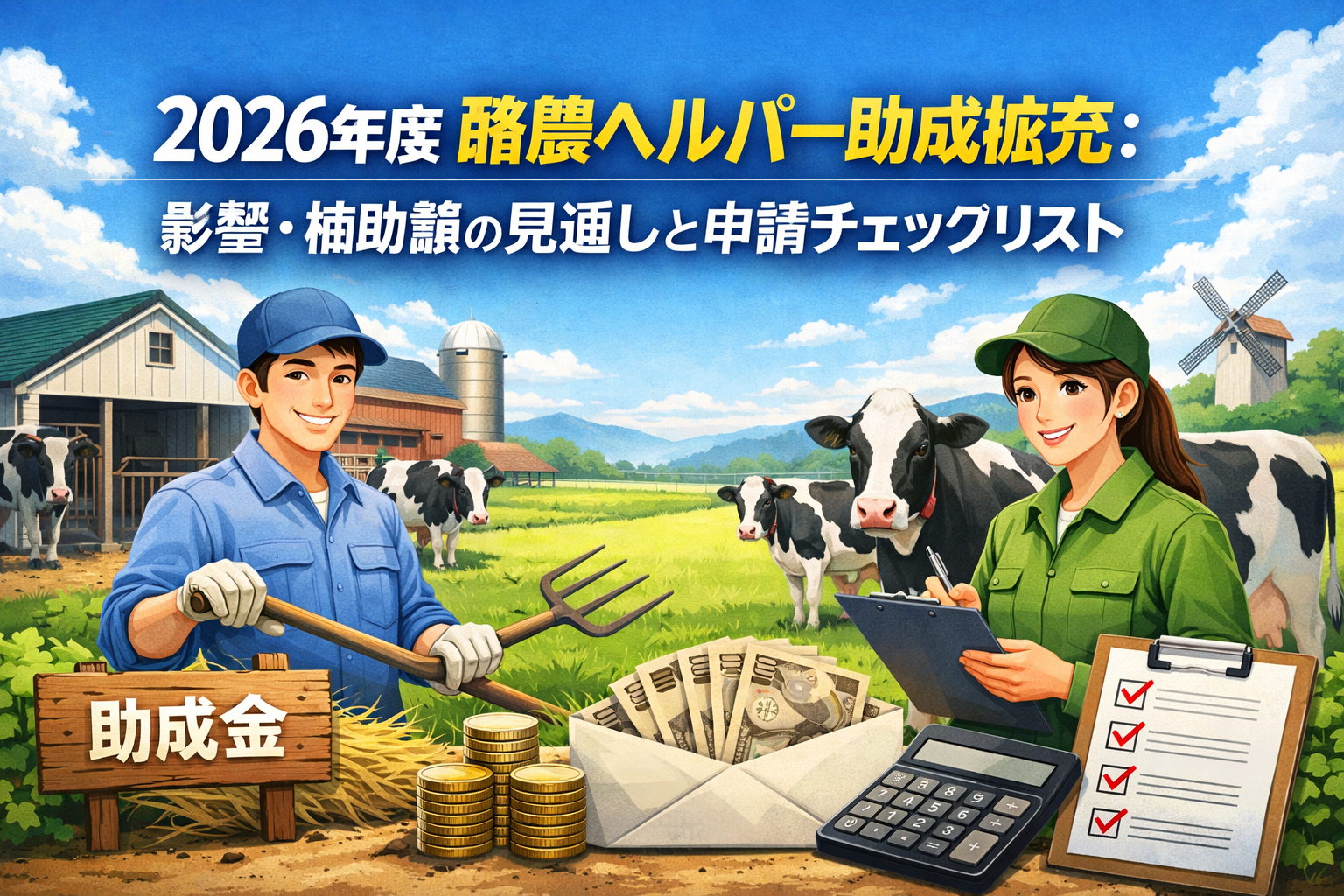 2026年度酪農ヘルパー助成拡充の概要と申請チェックリストを解説するイメージ画像