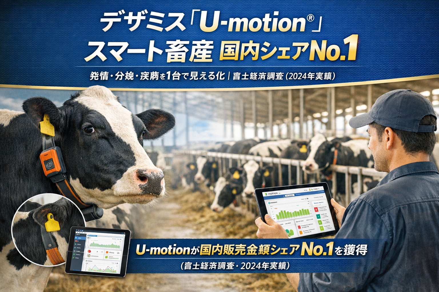 デザミスU-motion 牛行動モニタリング スマート畜産 国内シェアNo.1 発情検知 分娩監視