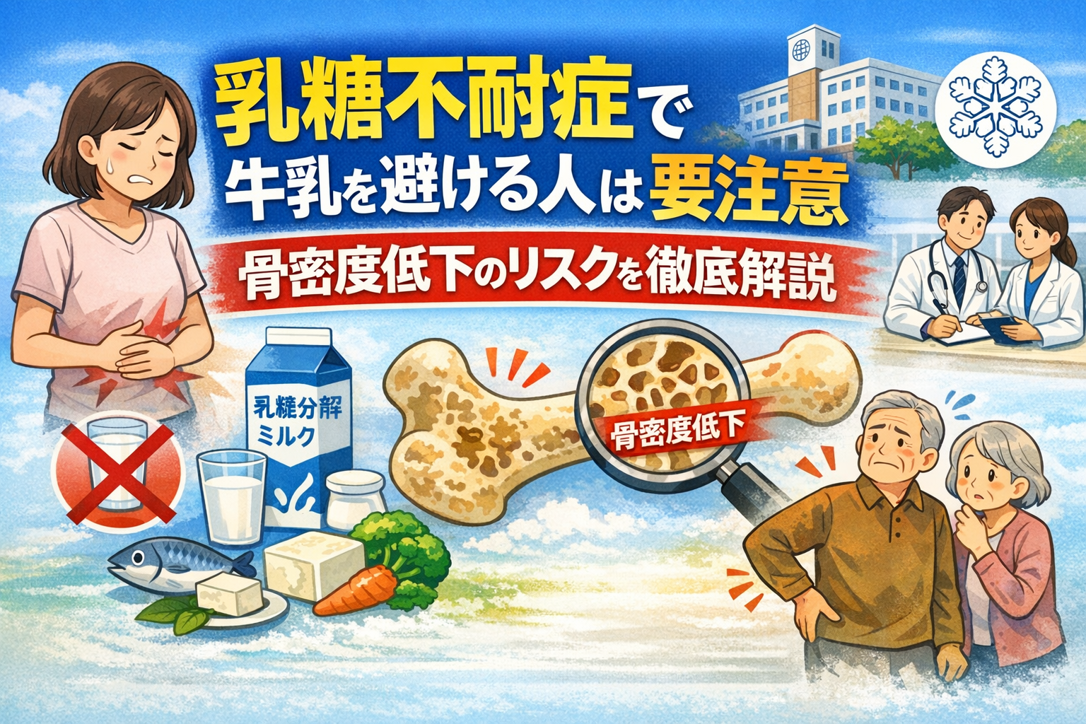 乳糖不耐症で牛乳を避ける人は要注意　カルシウム不足と骨密度低下リスクを示した最新研究の解説図