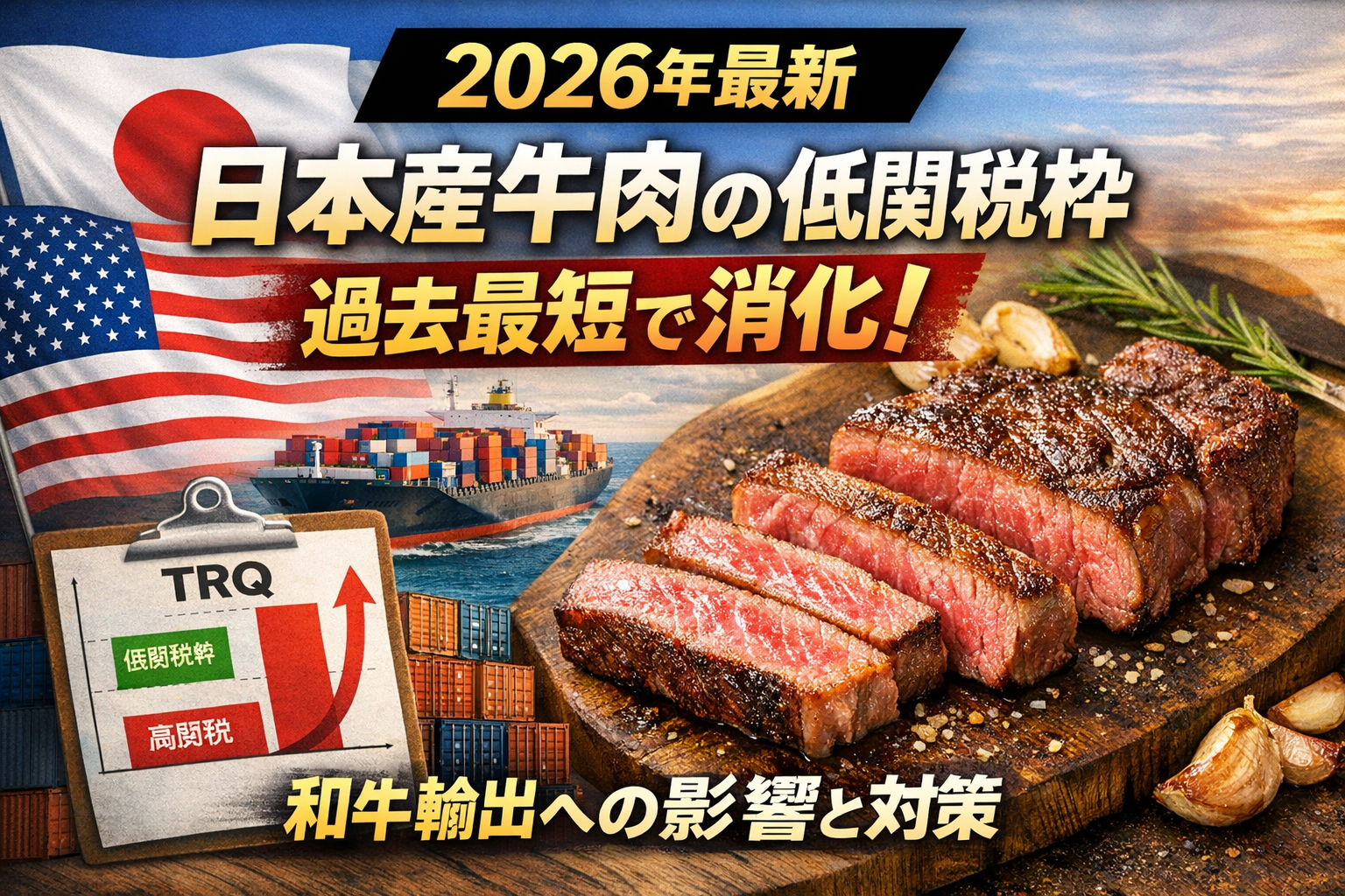 2026年日本産牛肉の低関税枠TRQが過去最短で消化され和牛輸出への影響を示すアイキャッチ画像