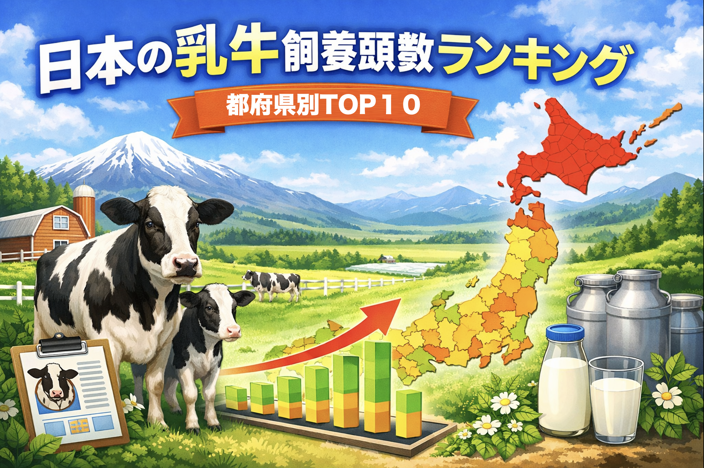 日本の乳牛飼養頭数ランキング2025｜都道府県別トップ10と北海道の圧倒的シェア