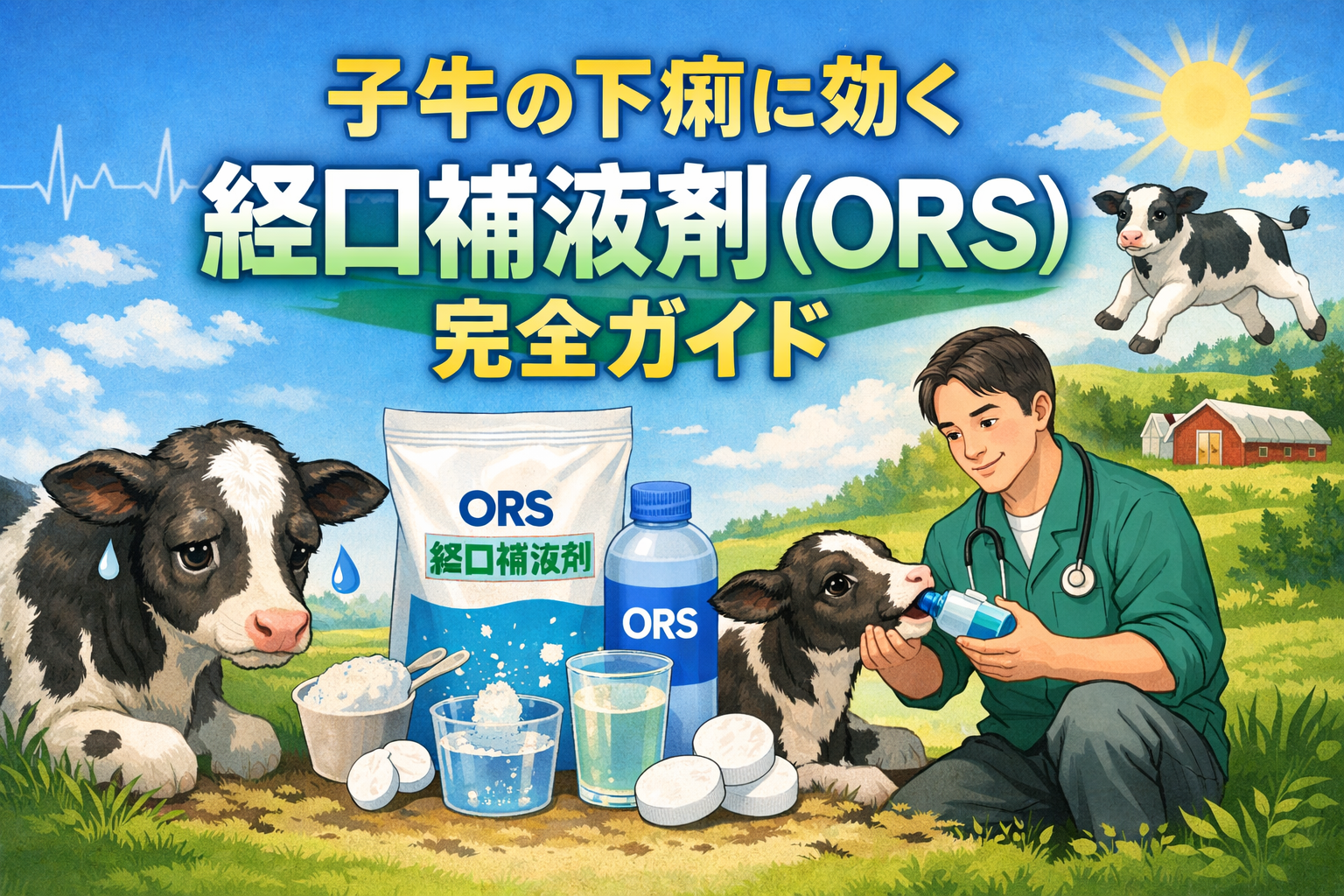 子牛の下痢に効く経口補液剤（ORS）の使い方を解説するアイキャッチ画像