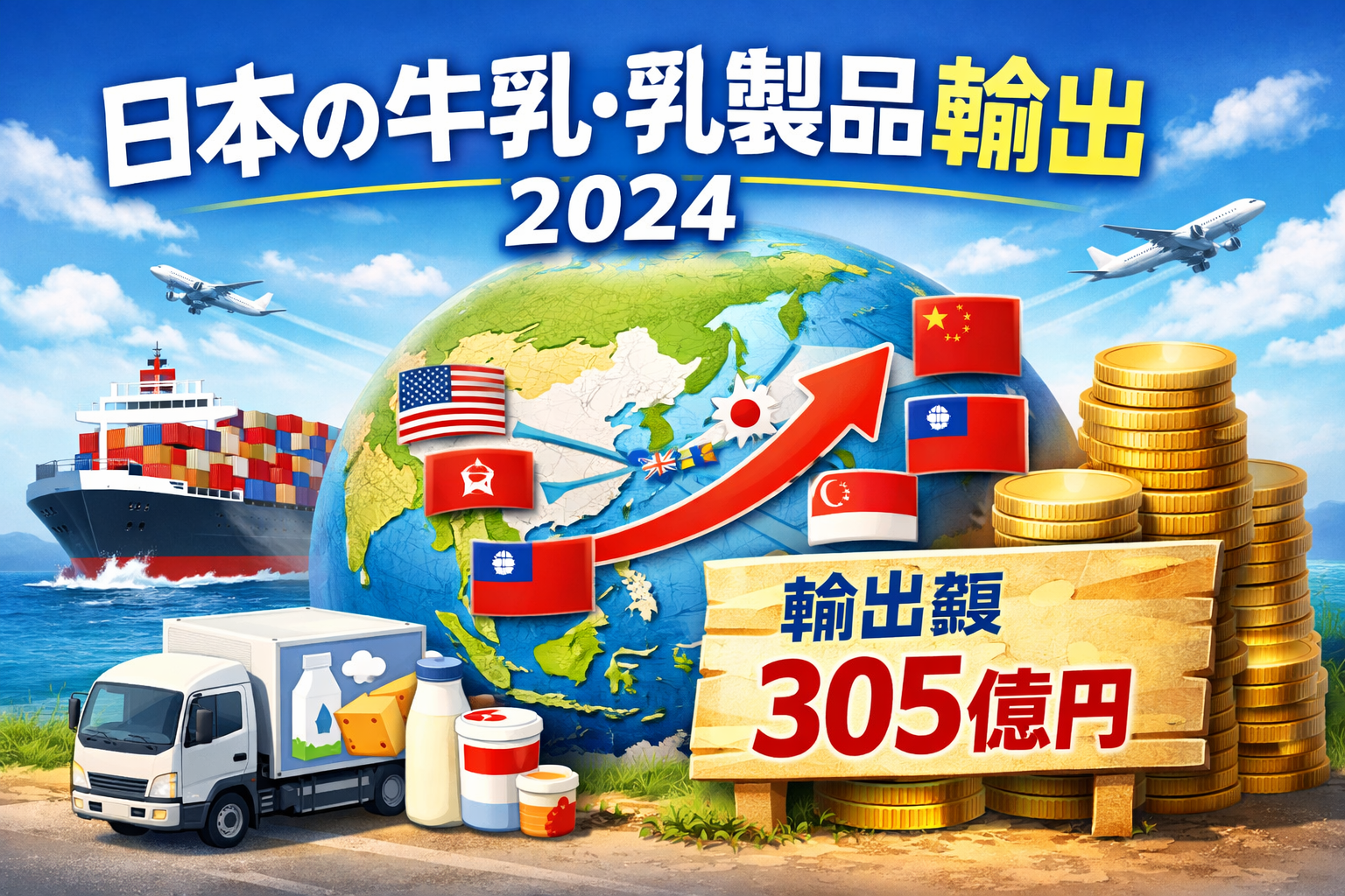 日本の牛乳・乳製品輸出ランキング2024｜チーズ・粉乳中心に輸出額305億円