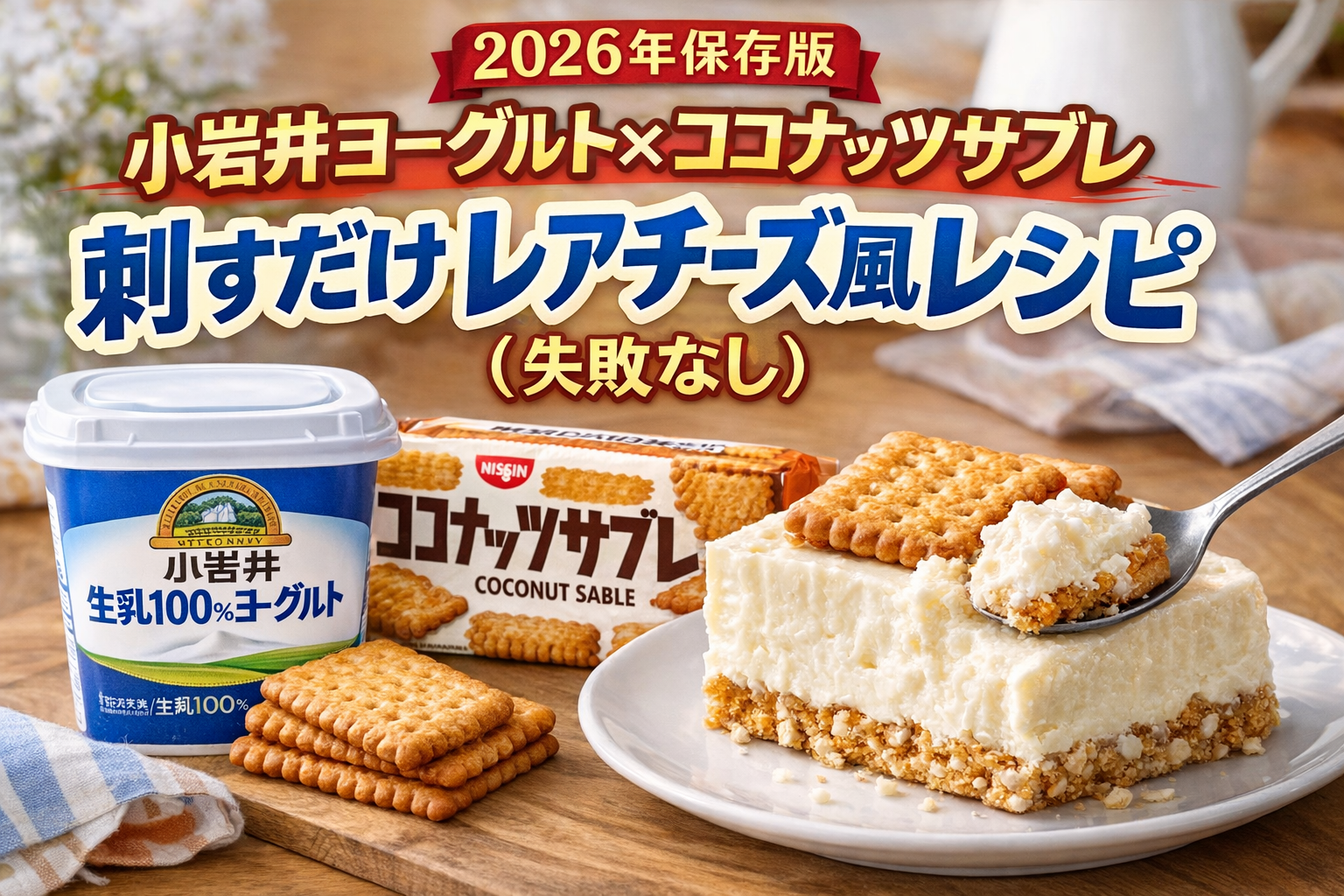 小岩井ヨーグルトとココナッツサブレで作る刺すだけレアチーズケーキ風簡単レシピの完成イメージ