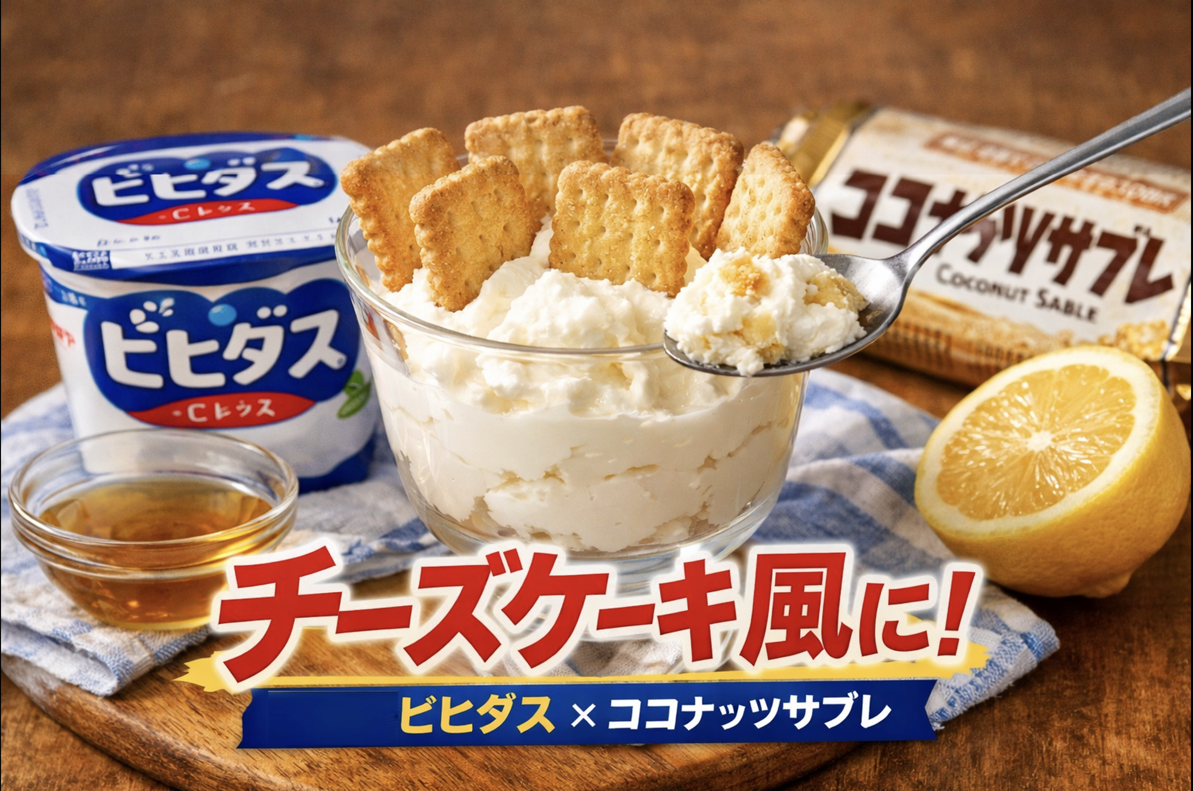 ビヒダスヨーグルトとココナッツサブレで作るチーズケーキ風スイーツ