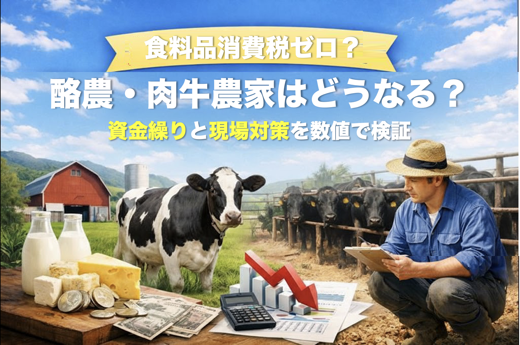 食料品消費税ゼロ政策が酪農・肉牛農家の資金繰りに与える影響を示す図解（2026年）