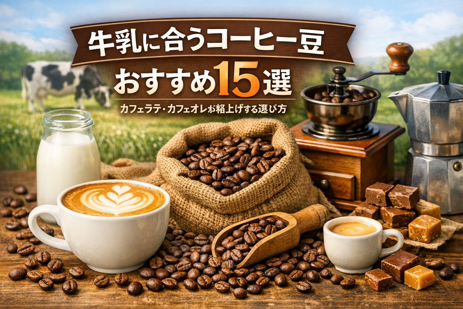 牛乳に合うコーヒー豆おすすめ15選｜カフェラテ・カフェオレ向け深煎り豆とミルクのイメージ