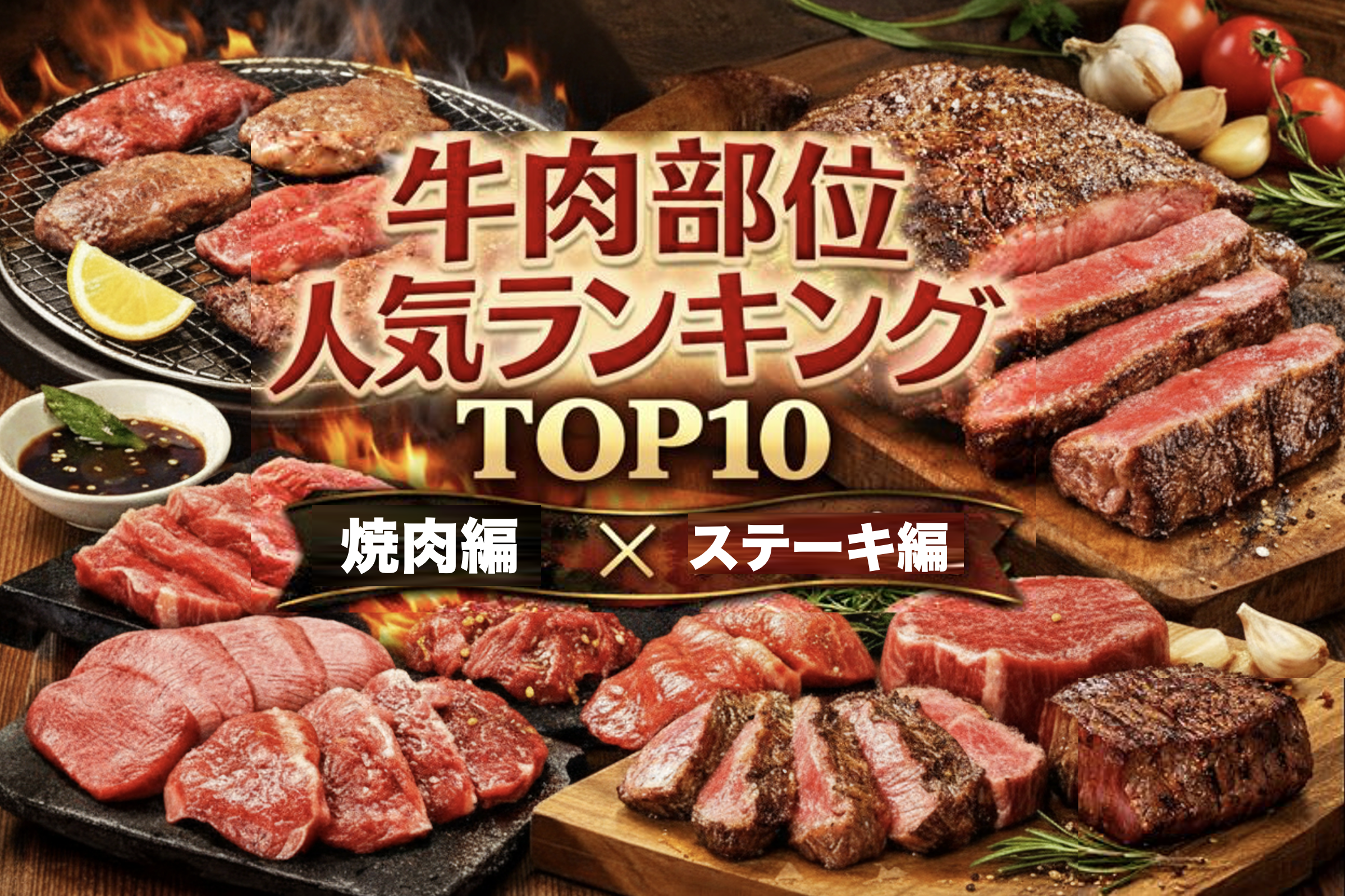 2026年最新の牛肉部位人気ランキングTOP10を焼肉とステーキ別に比較したアイキャッチ画像