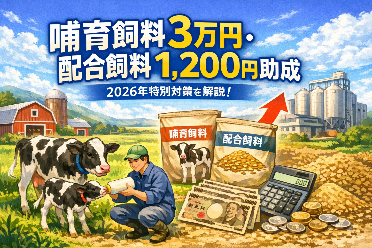 全酪連が哺育飼料3万円・配合飼料1200円を助成する2026年特別対策の解説イメージ