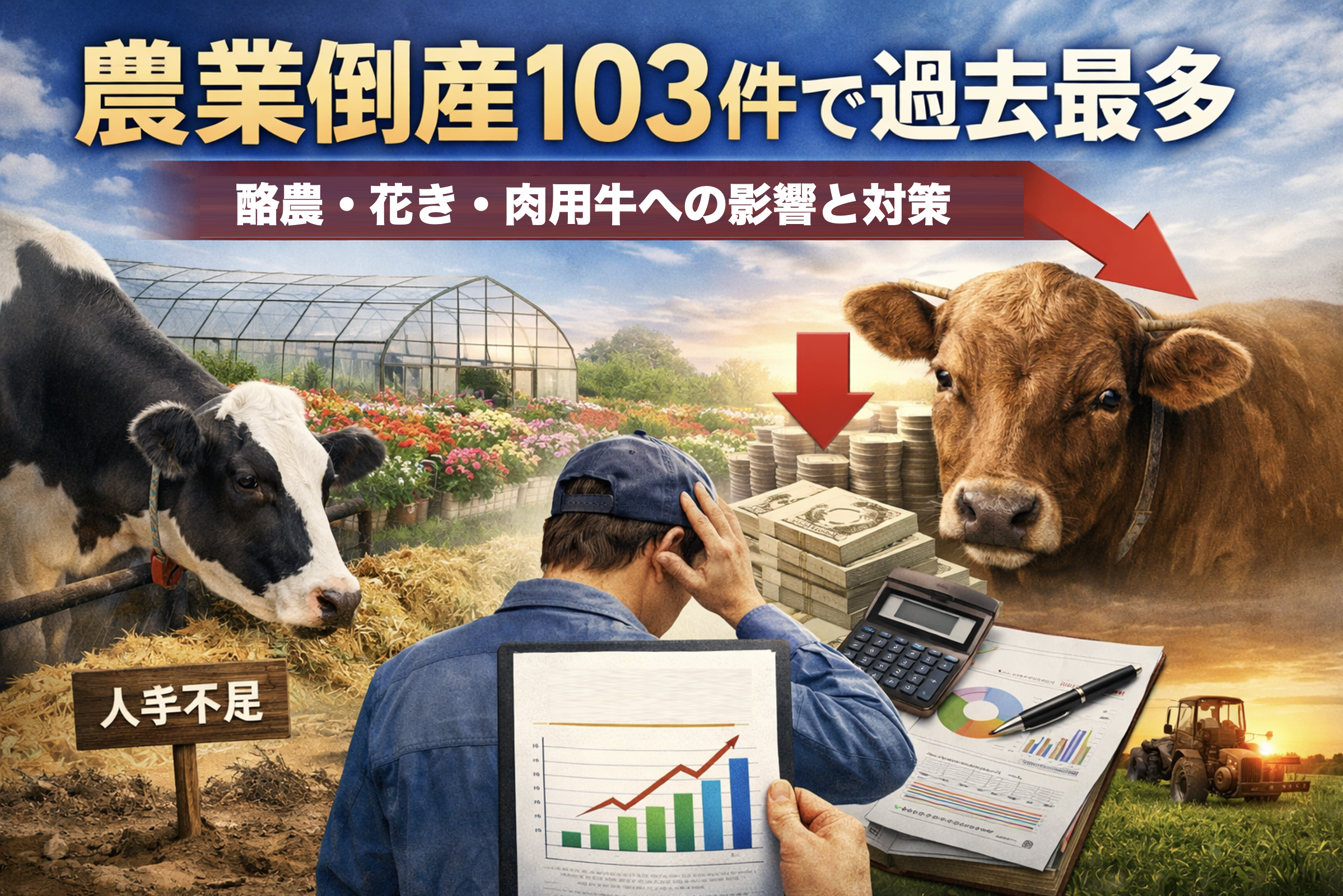 農業倒産103件で過去最多、酪農・花き・肉用牛に広がる経営危機とコスト高騰の影響