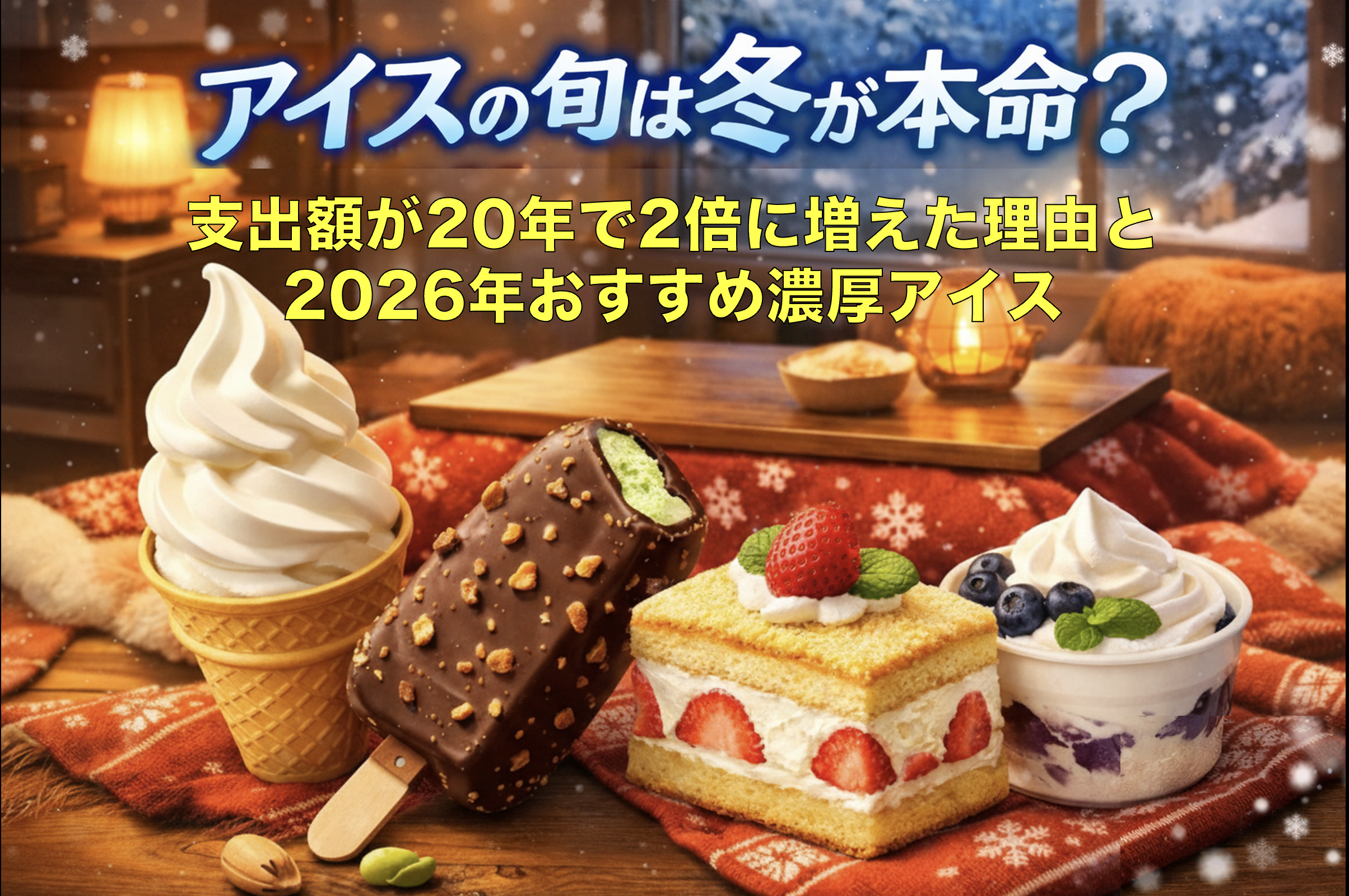 冬にこたつで楽しむ濃厚アイス特集のアイキャッチ画像｜冬が旬のアイスと2026年おすすめ商品