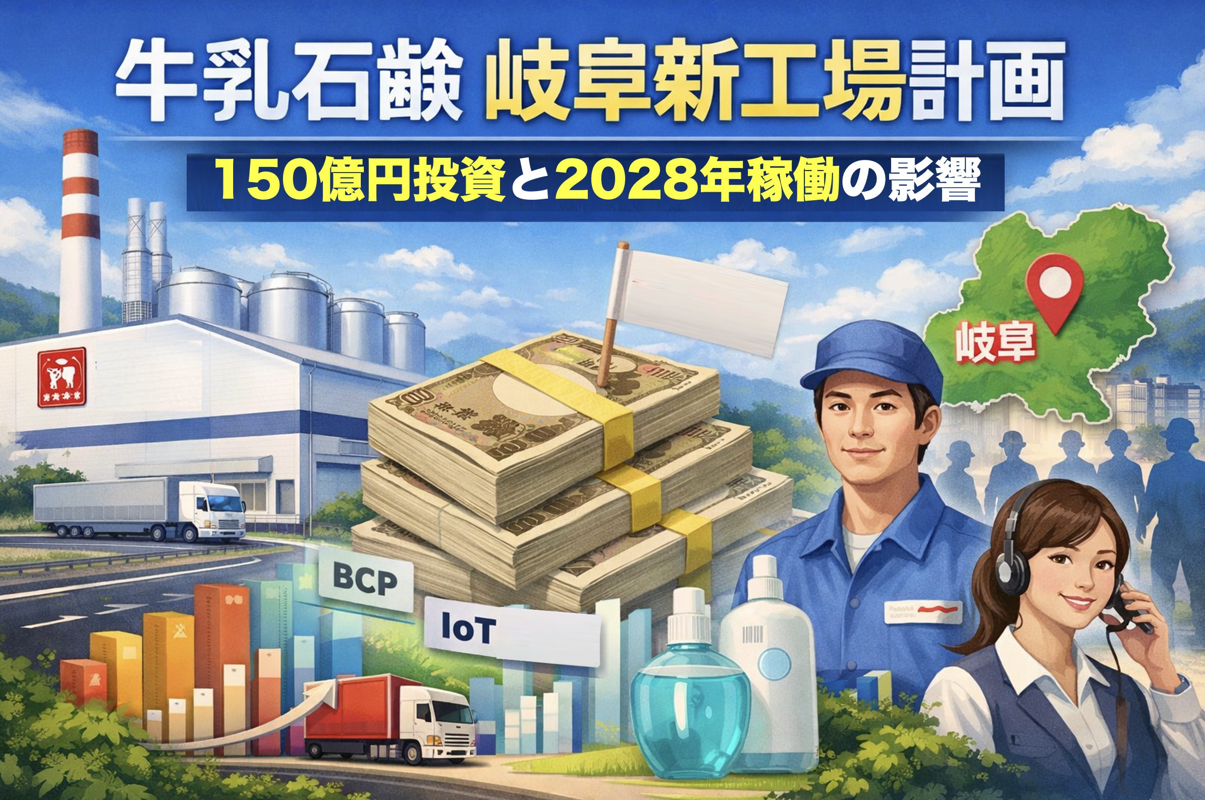 牛乳石鹸共進社が岐阜県可児市に建設する150億円投資の新工場計画イメージ、2028年稼働予定の液体石鹸製造拠点