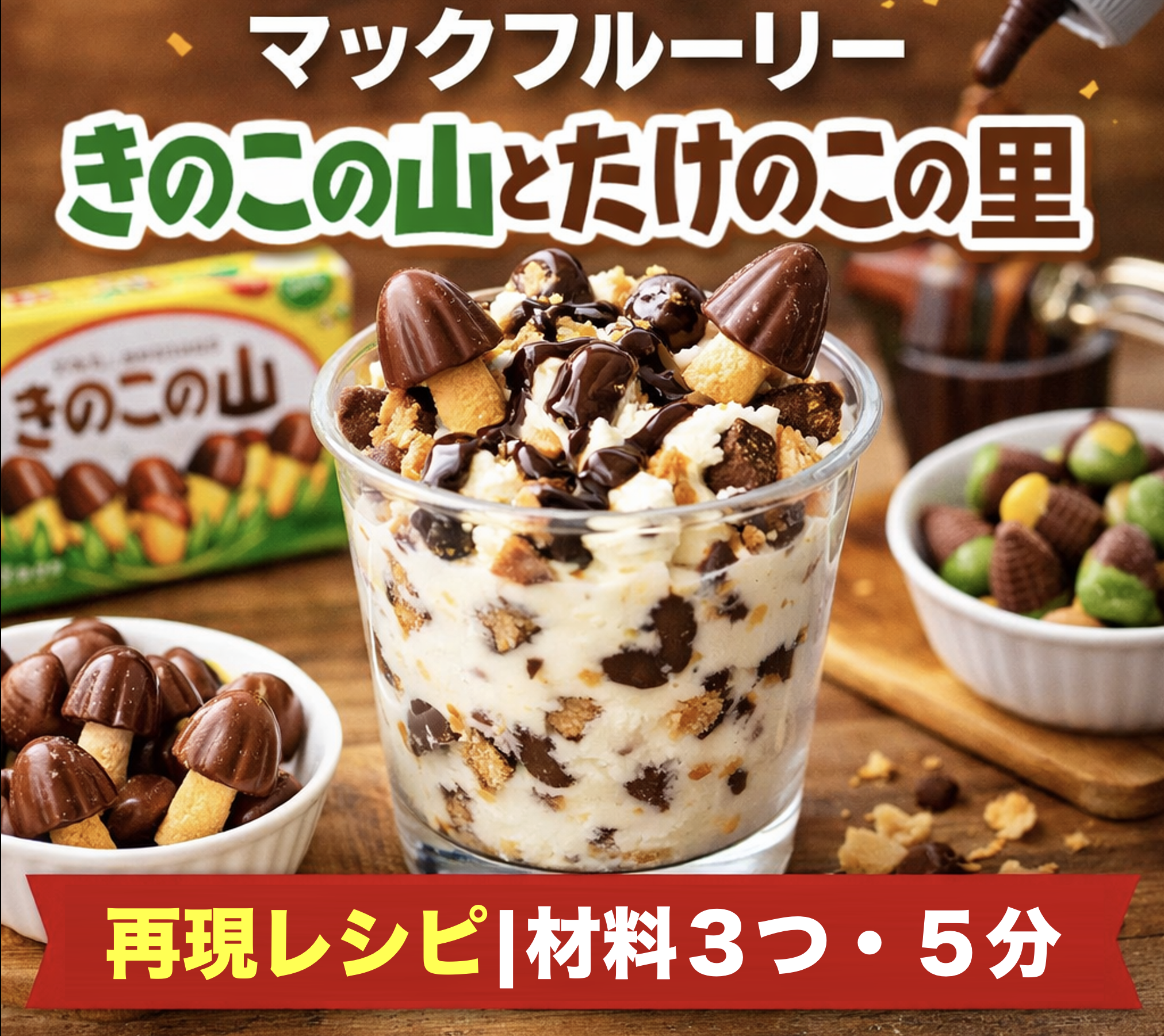 マックフルーリー きのこの山とたけのこの里の再現アイス 自宅で作る簡単レシピのイメージです