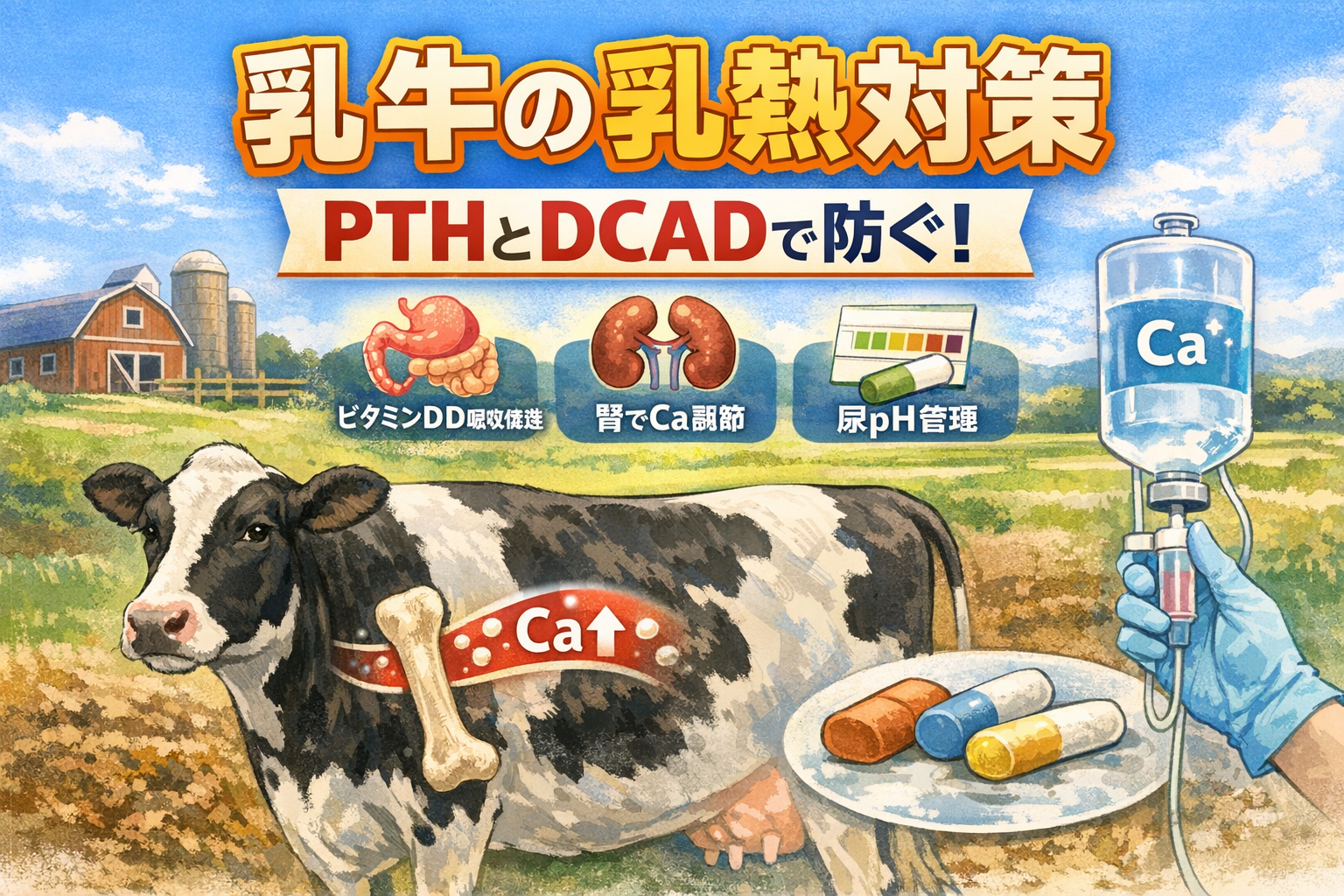 乳牛の乳熱対策をPTHとDCAD管理で解説した図解アイキャッチ画像