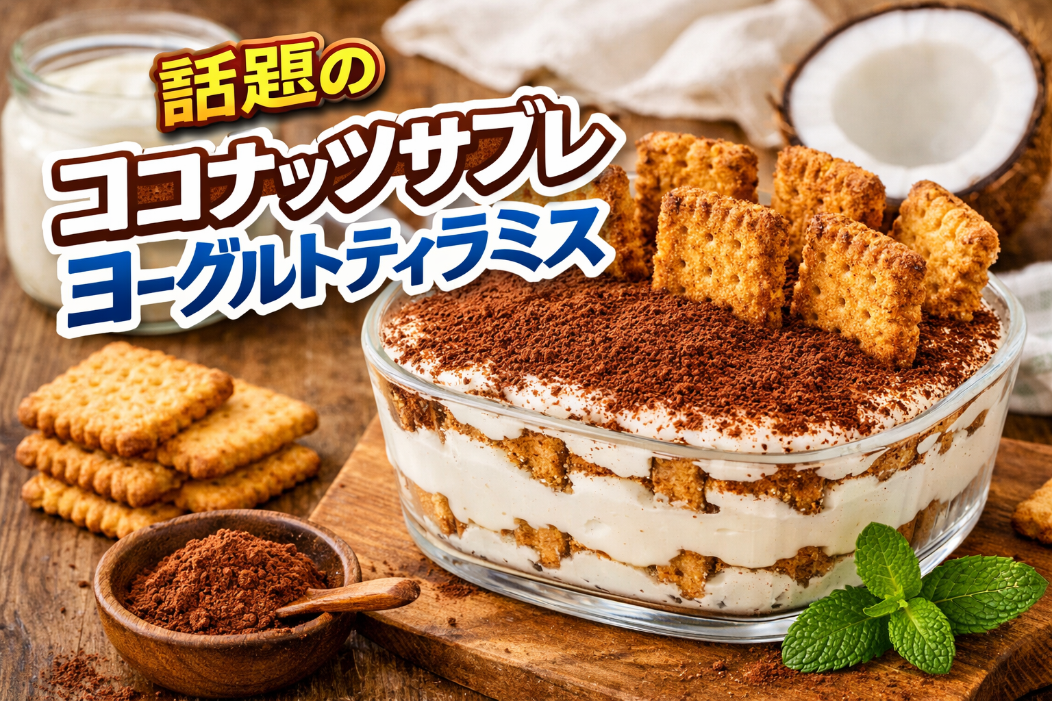 ココナッツサブレで作る簡単ヨーグルトティラミス｜材料2〜3つで話題の時短スイーツ