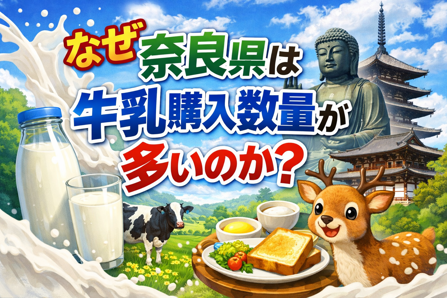 奈良県が牛乳購入数量で全国上位となる理由を解説するアイキャッチ画像（総務省家計調査）