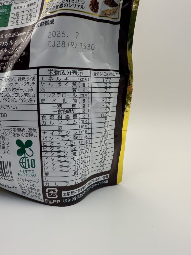 ごろグラ チョコナッツ 栄養成分表示 カロリーと栄養情報