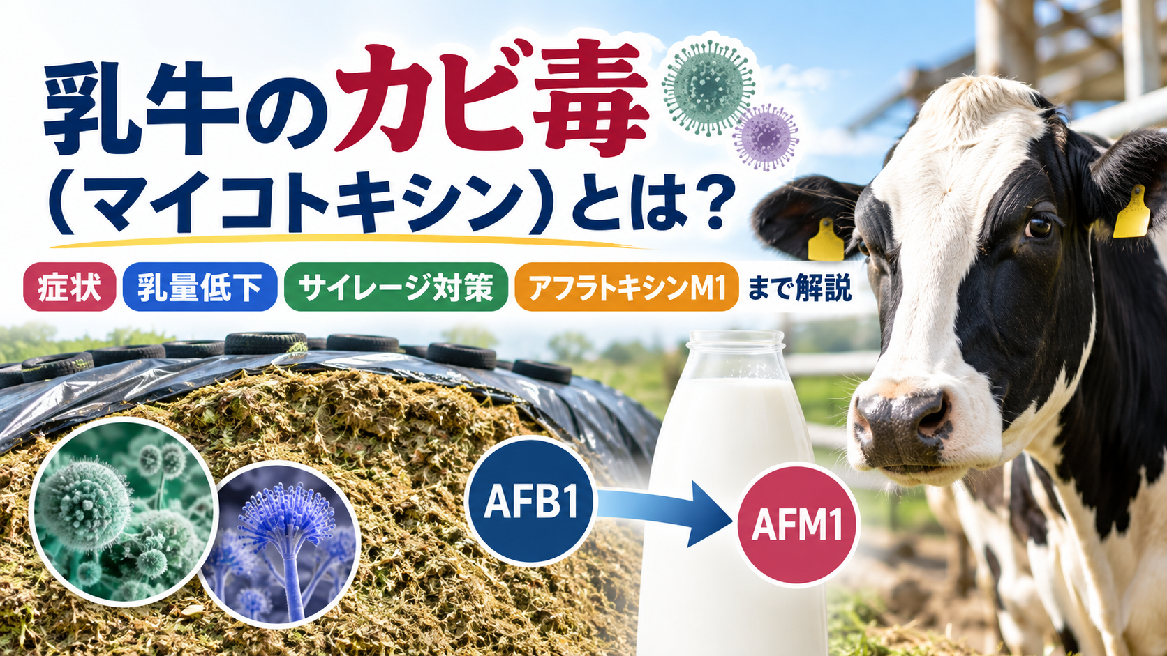 乳牛のカビ毒（マイコトキシン）とアフラトキシンM1の関係を示した図