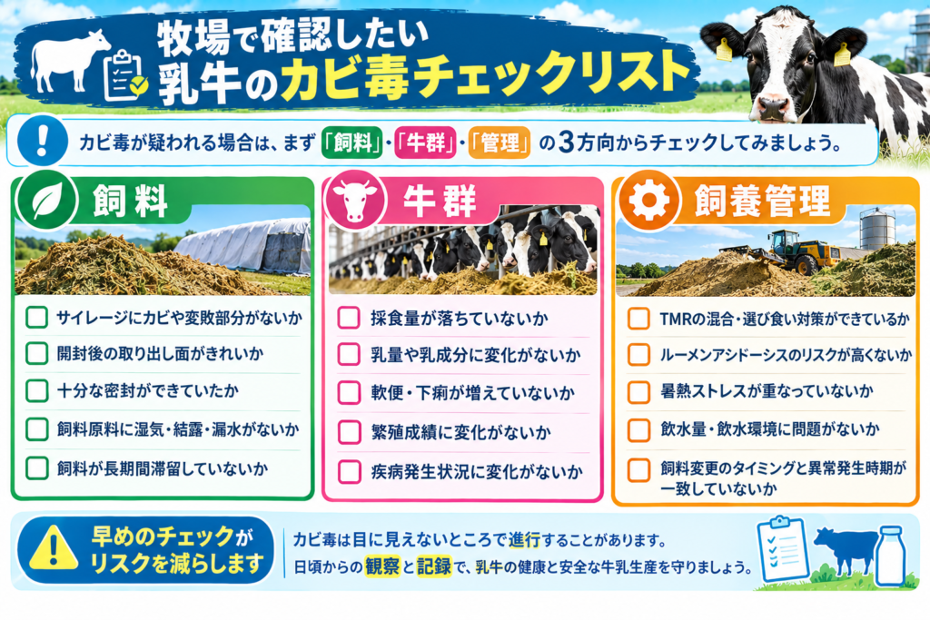 牧場で確認したい乳牛のカビ毒チェックリスト｜飼料・牛群・飼養管理の確認項目